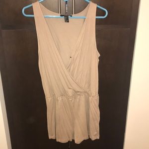 Taupe sleeveless surplice jersey jumpsuit